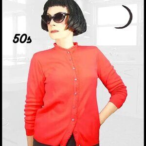 50s Vintage Red Ban Lon Sweater Rockabilly Cardigan or Top